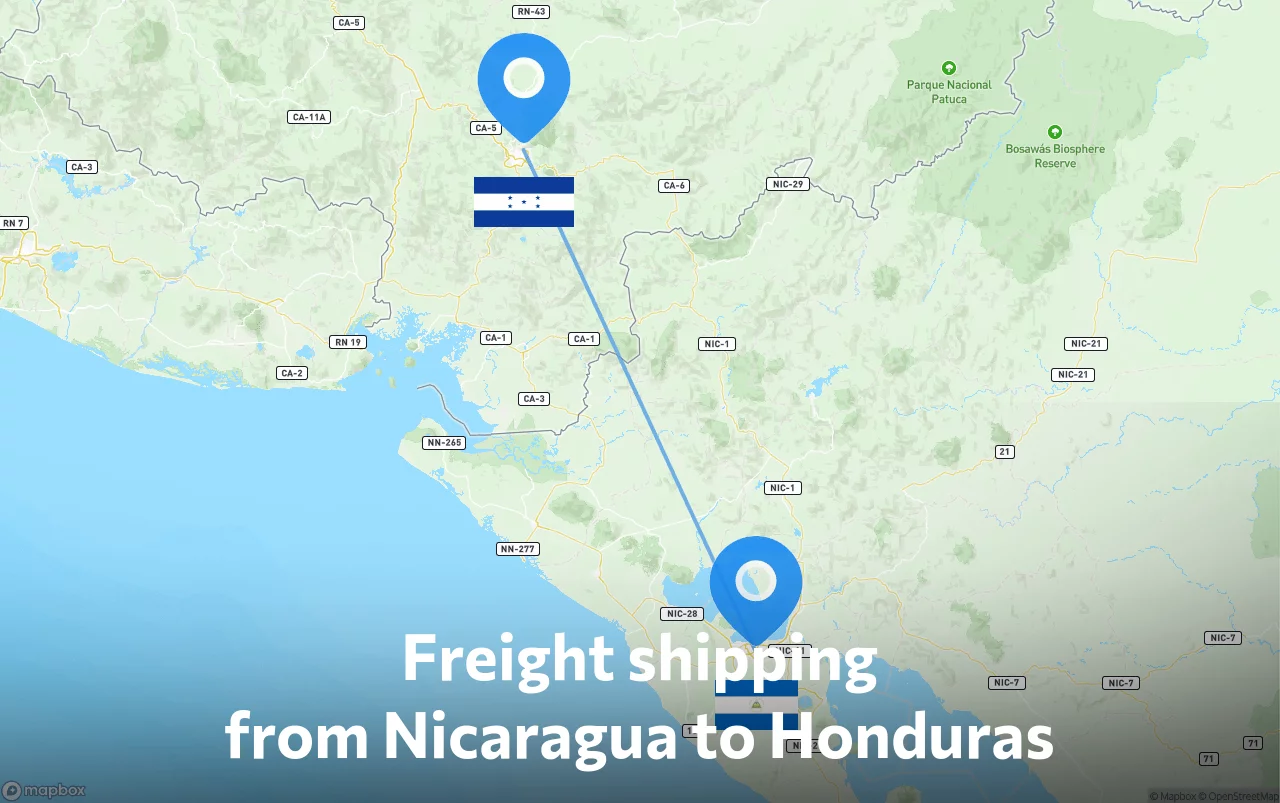 Shipping route from Nicaragua to Honduras
