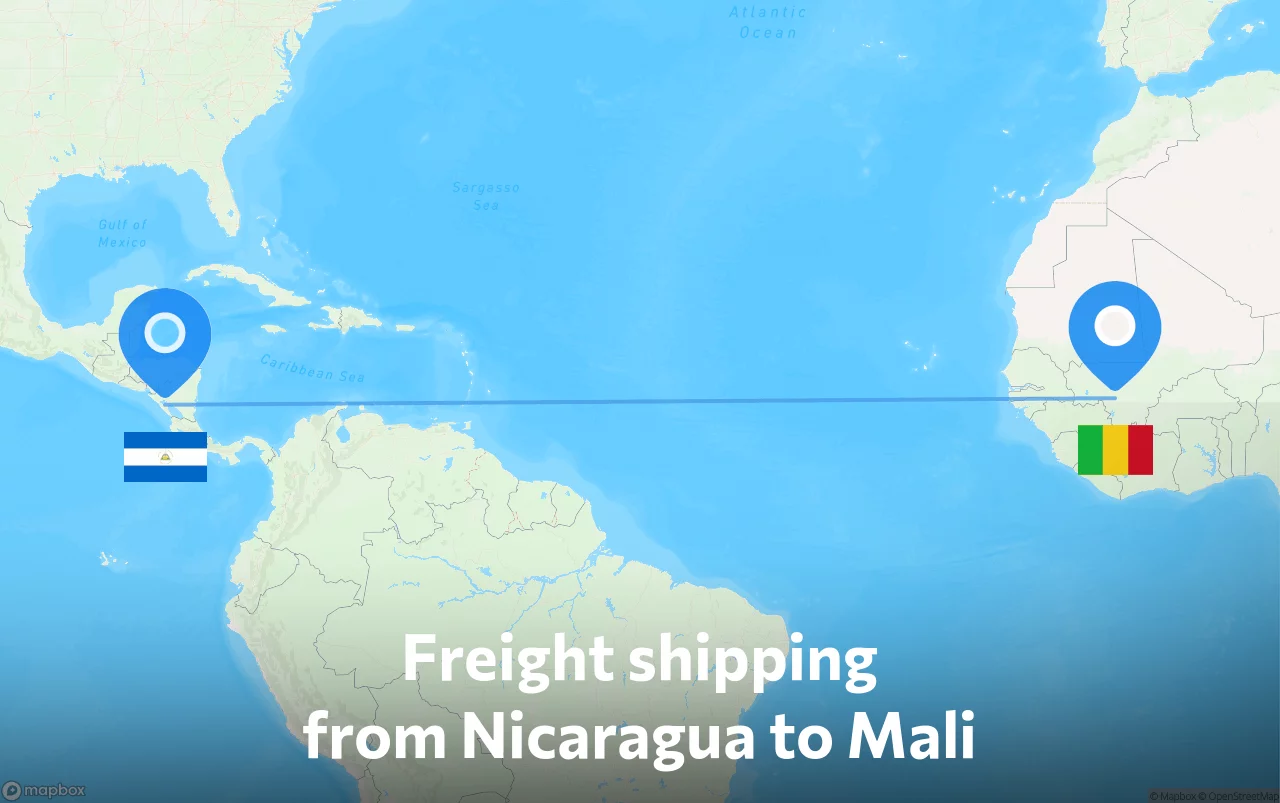 Shipping route from Nicaragua to Mali