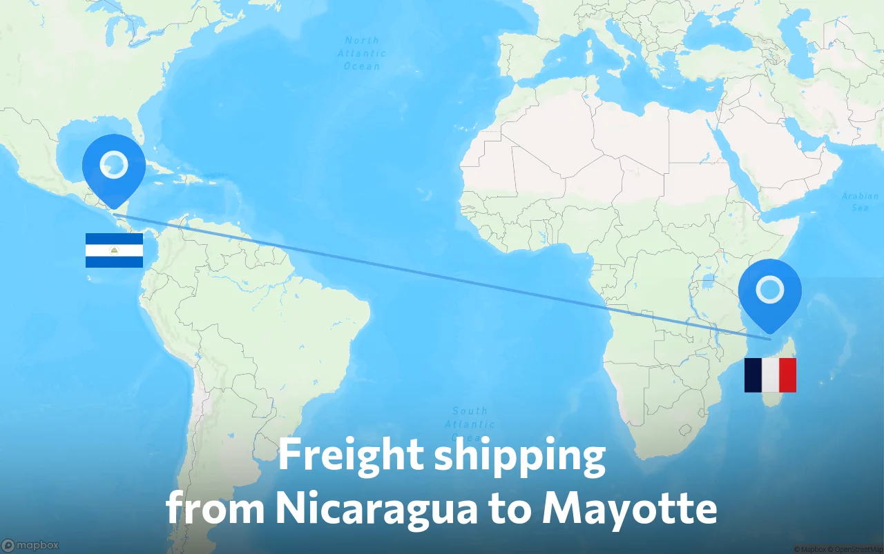 Shipping route from Nicaragua to Mayotte
