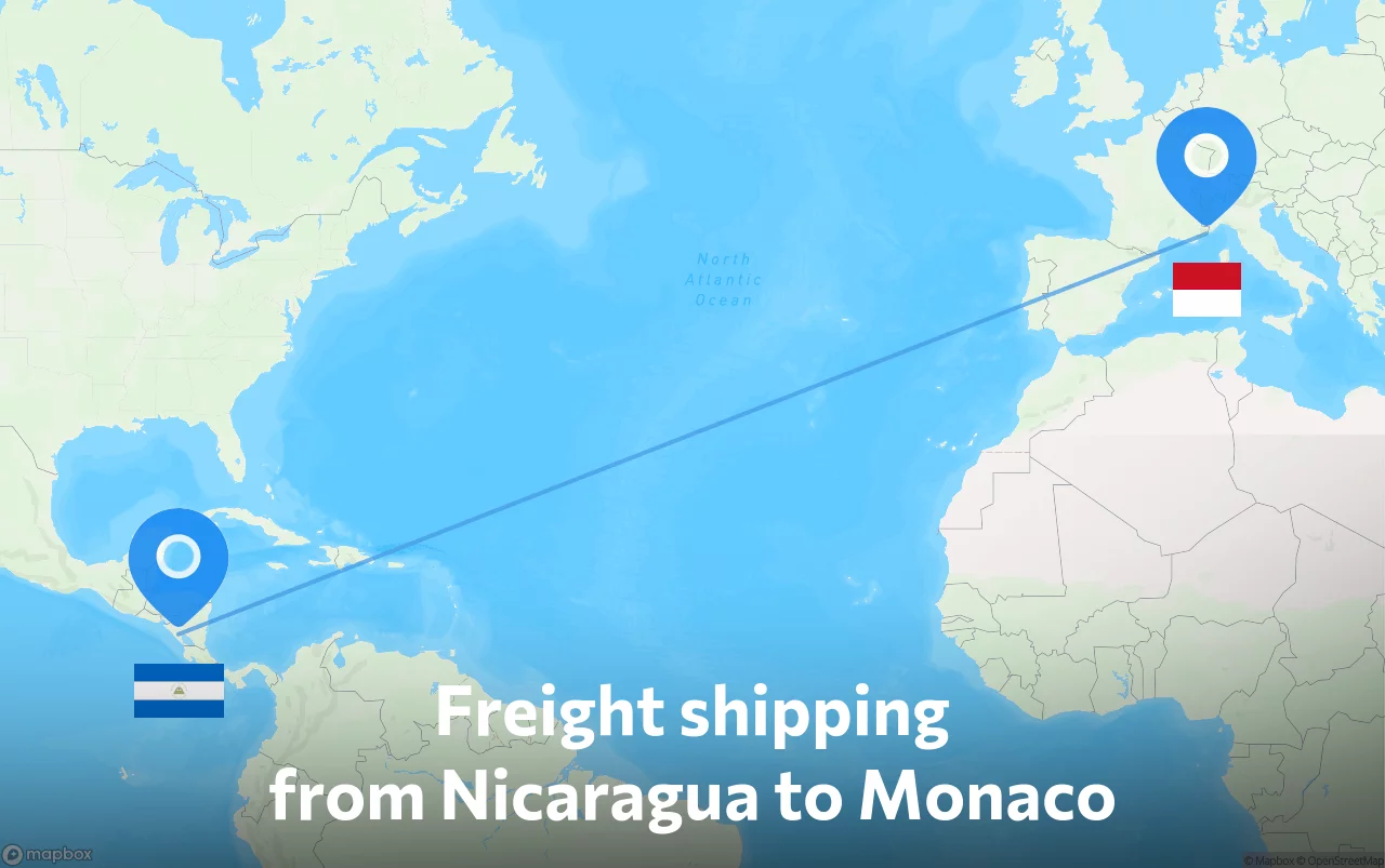 Shipping route from Nicaragua to Monaco