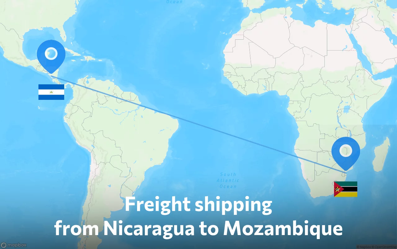 Shipping route from Nicaragua to Mozambique