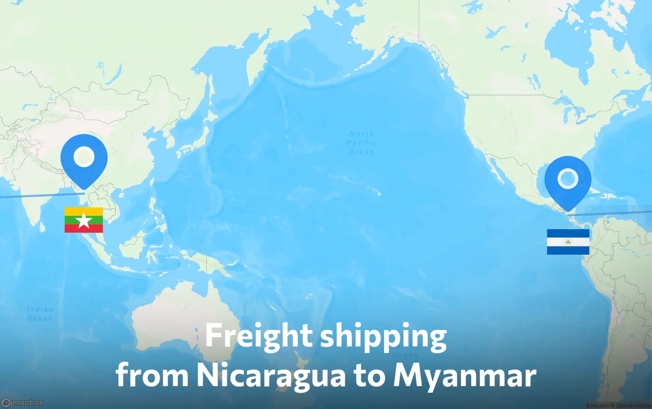 Shipping route from Nicaragua to Myanmar