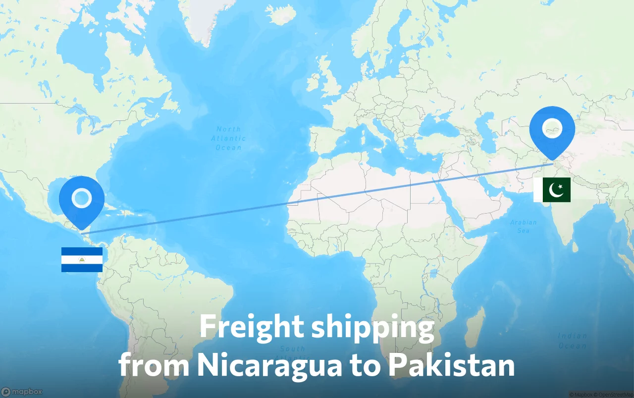 Shipping route from Nicaragua to Pakistan