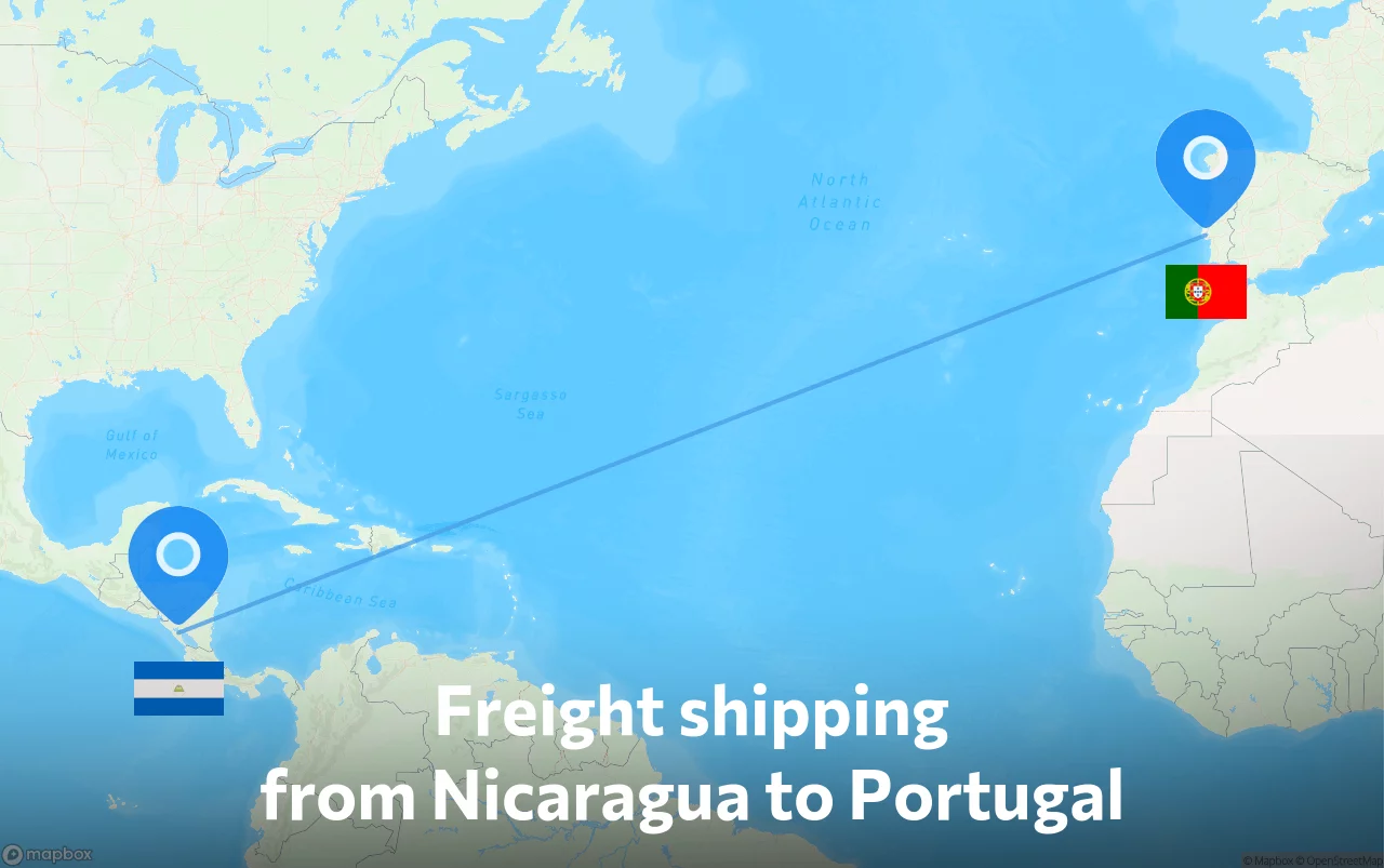 Shipping route from Nicaragua to Portugal