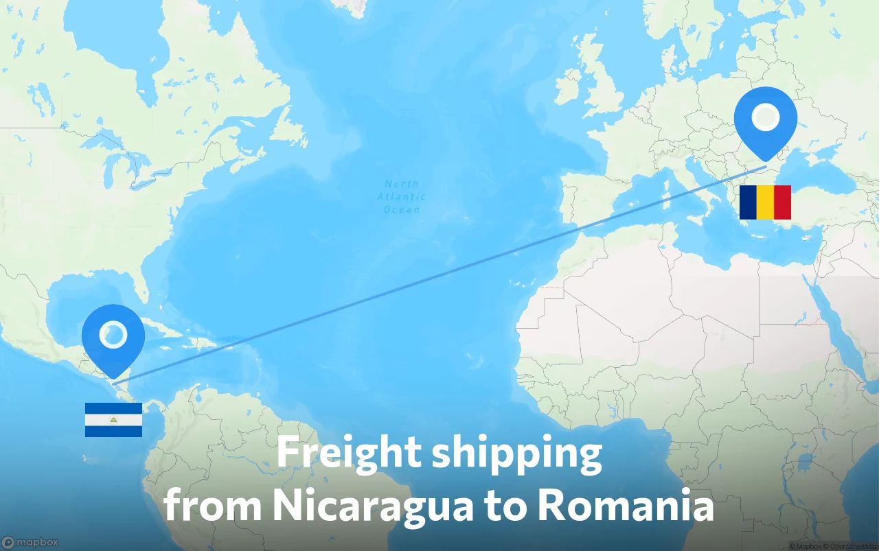 Shipping route from Nicaragua to Romania