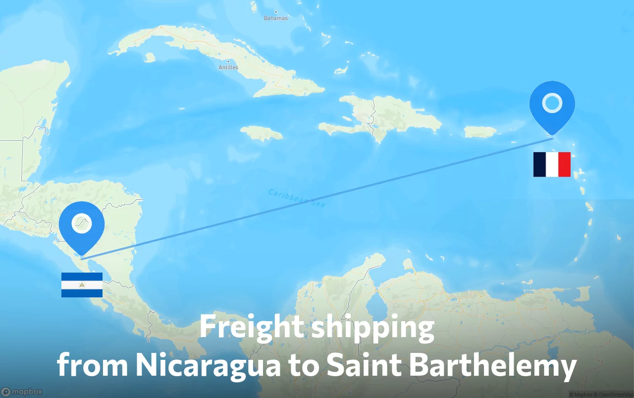 Shipping route from Nicaragua to Saint Barthelemy