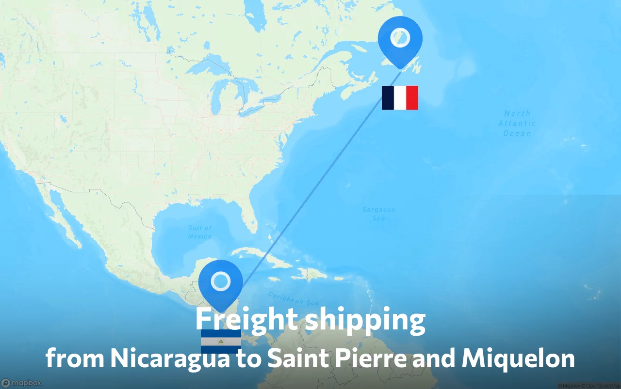 Shipping route from Nicaragua to Saint Pierre and Miquelon