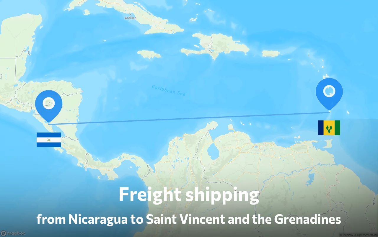 Shipping route from Nicaragua to Saint Vincent and the Grenadines