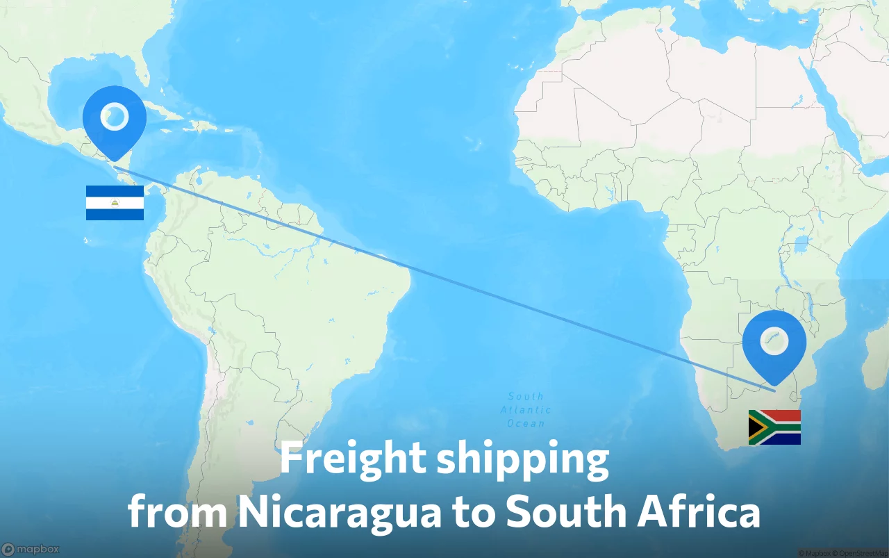 Shipping route from Nicaragua to South Africa