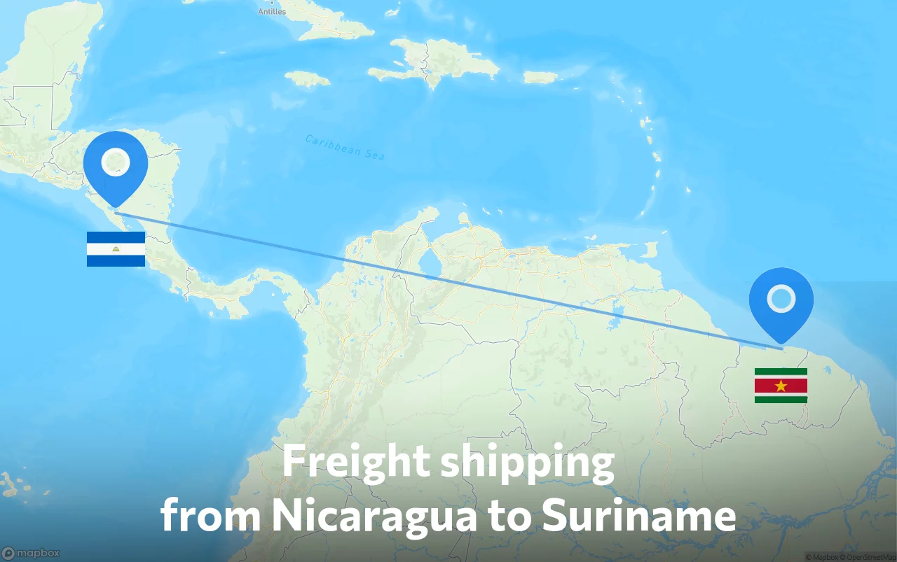 Shipping route from Nicaragua to Suriname
