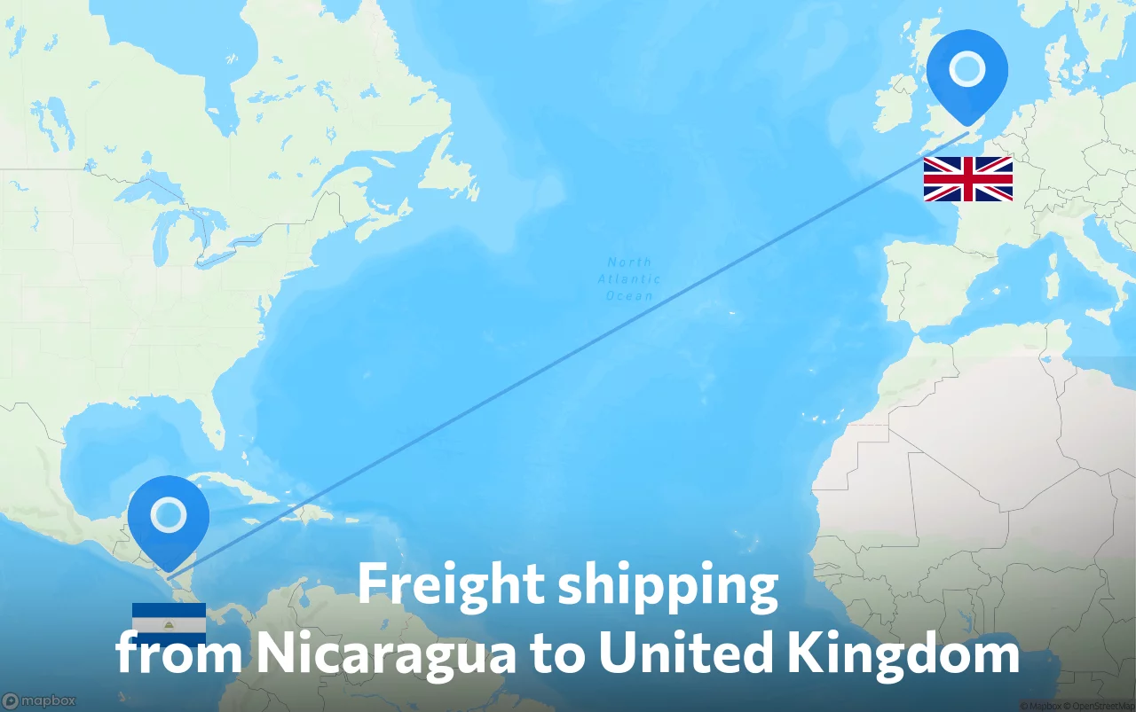 Shipping route from Nicaragua to United Kingdom