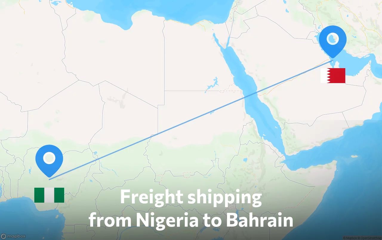 Shipping route from Nigeria to Bahrain