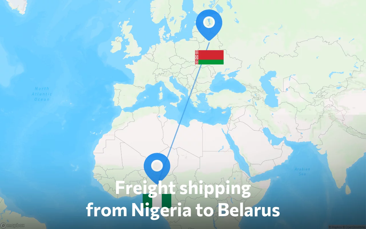 Shipping route from Nigeria to Belarus