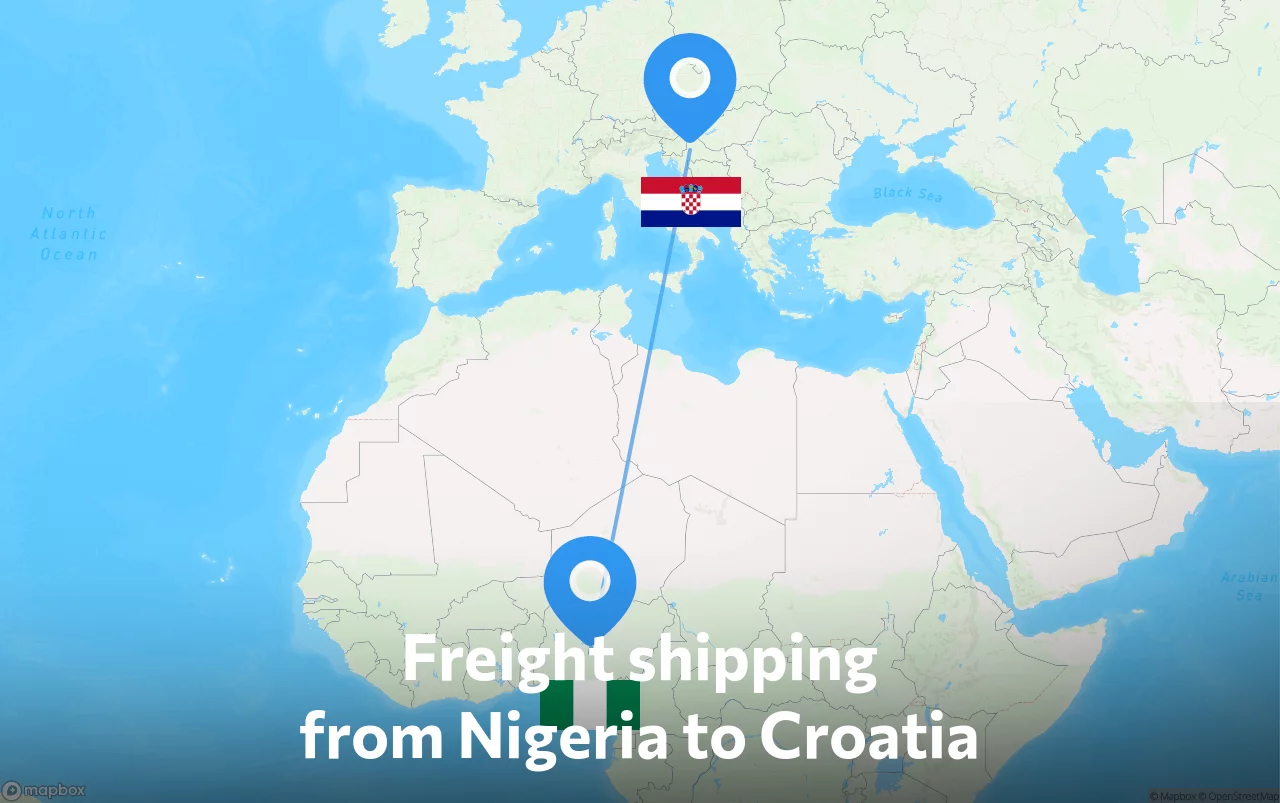 Shipping route from Nigeria to Croatia