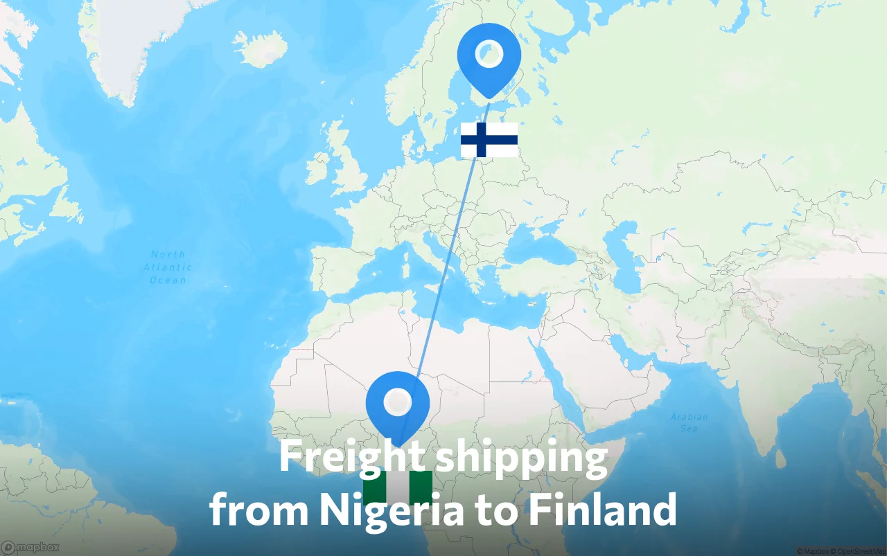 Shipping route from Nigeria to Finland