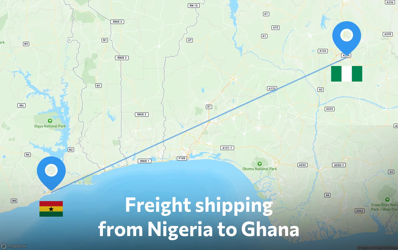 Shipping route from Nigeria to Ghana