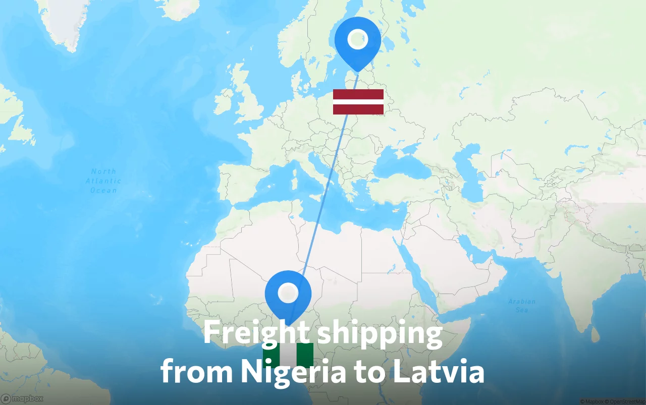 Shipping route from Nigeria to Latvia