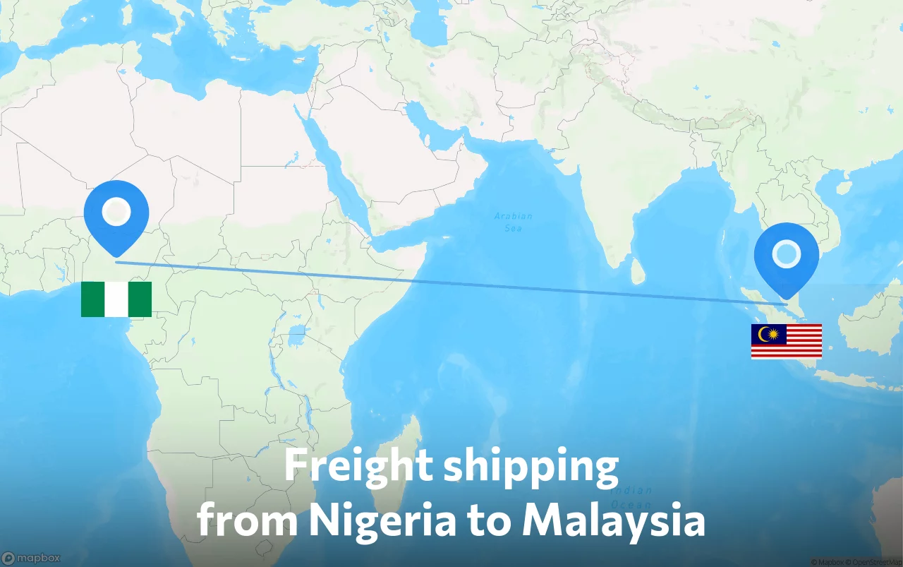 Shipping route from Nigeria to Malaysia