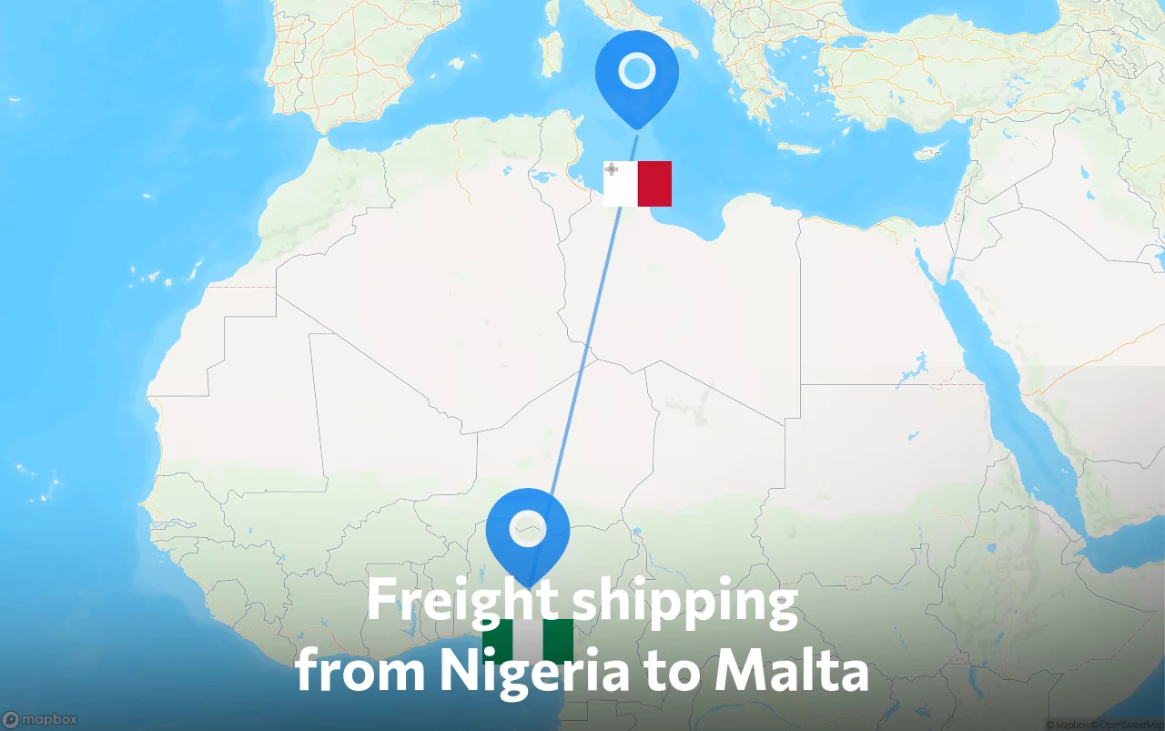 Shipping route from Nigeria to Malta