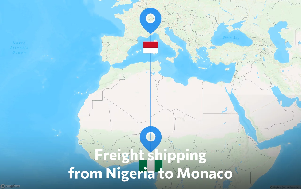 Shipping route from Nigeria to Monaco
