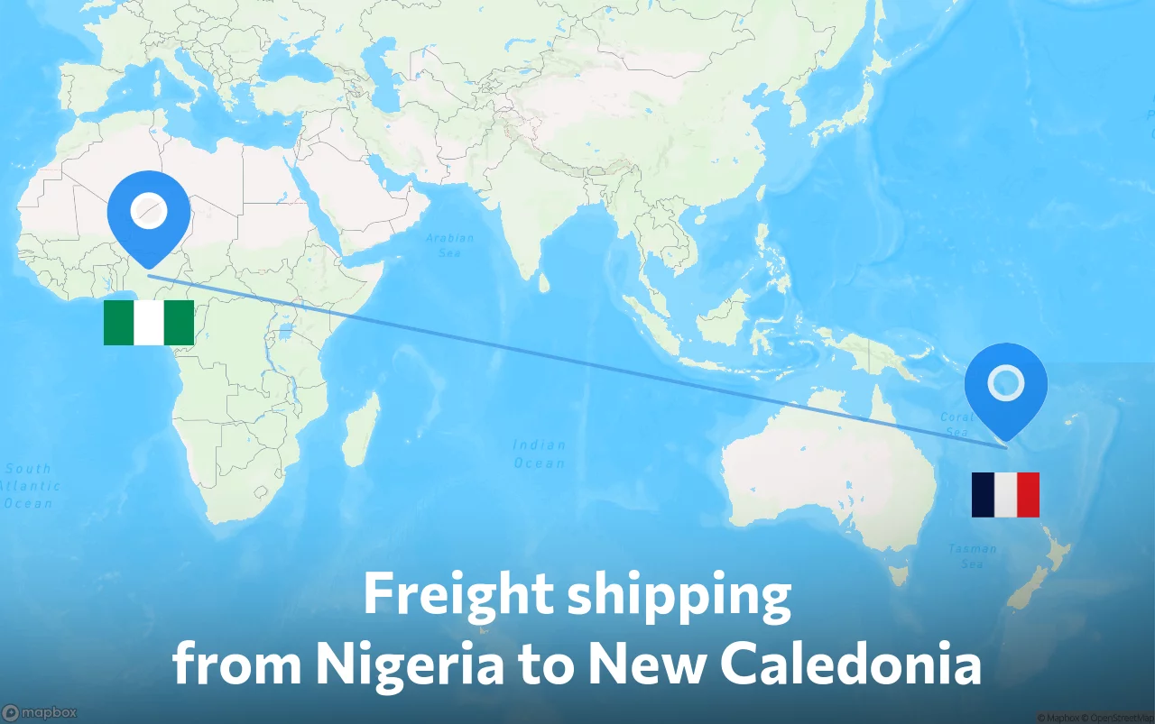 Shipping route from Nigeria to New Caledonia