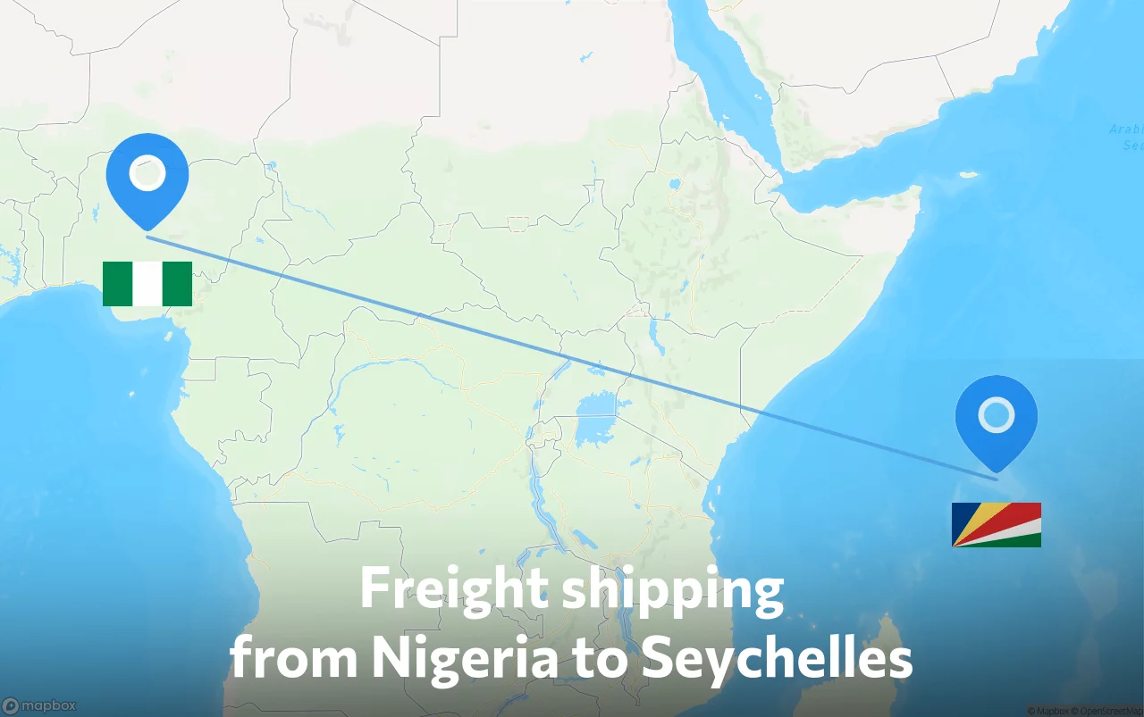 Shipping route from Nigeria to Seychelles