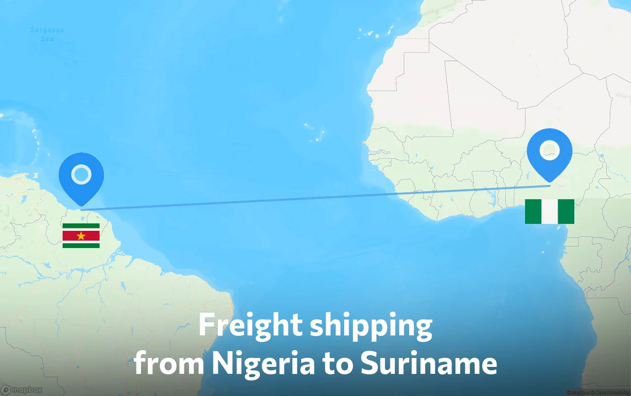 Shipping route from Nigeria to Suriname
