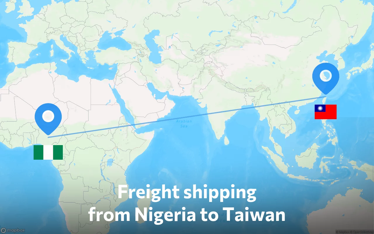 Shipping route from Nigeria to Taiwan