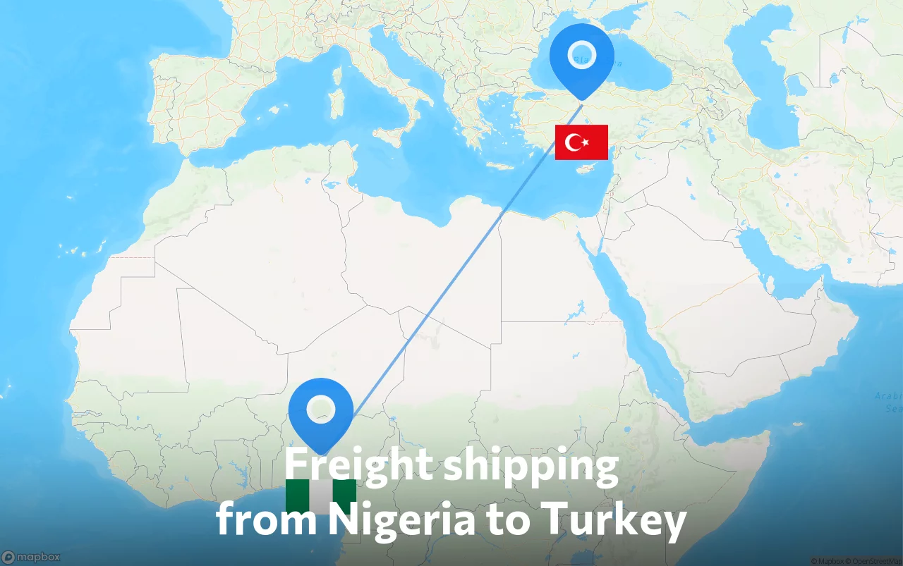 Shipping route from Nigeria to Turkey
