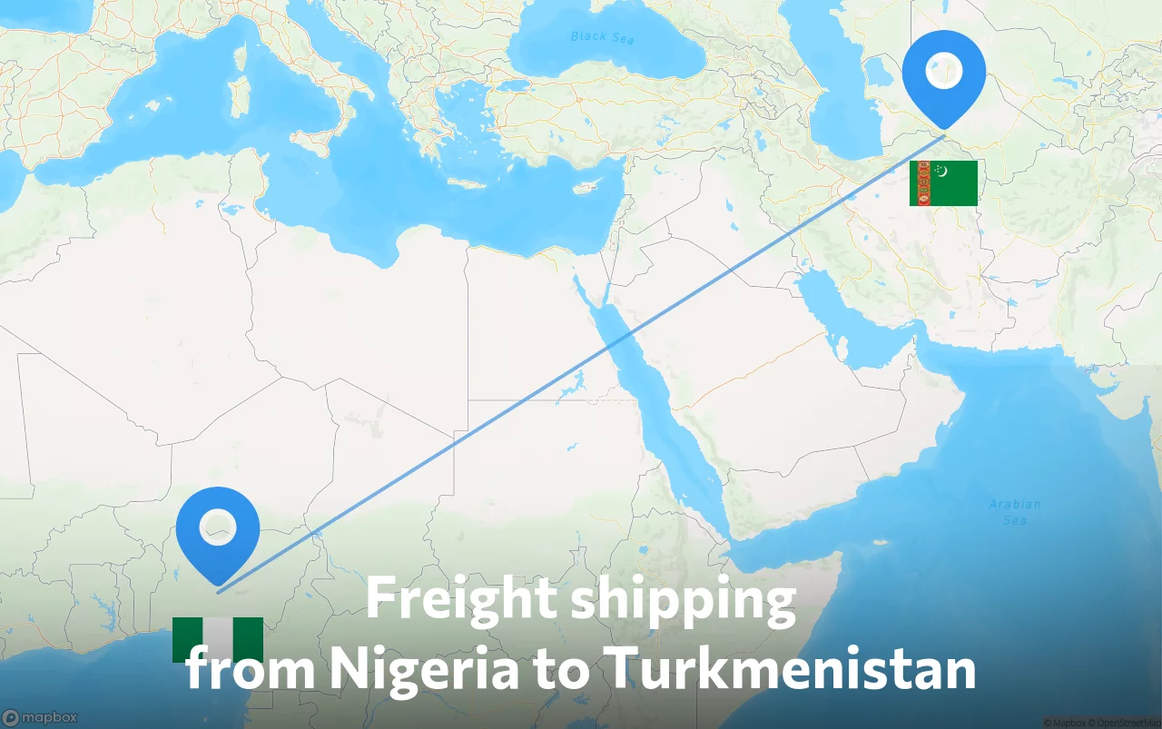 Shipping route from Nigeria to Turkmenistan