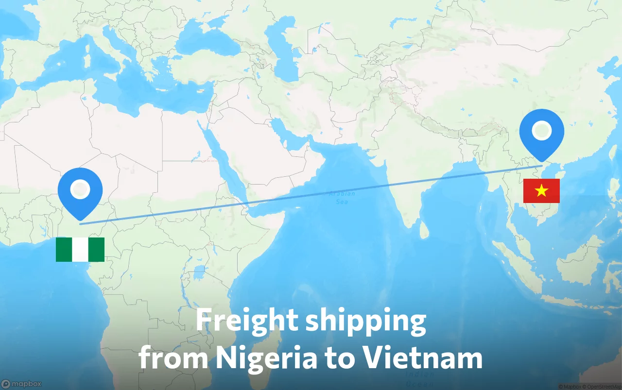 Shipping route from Nigeria to Vietnam