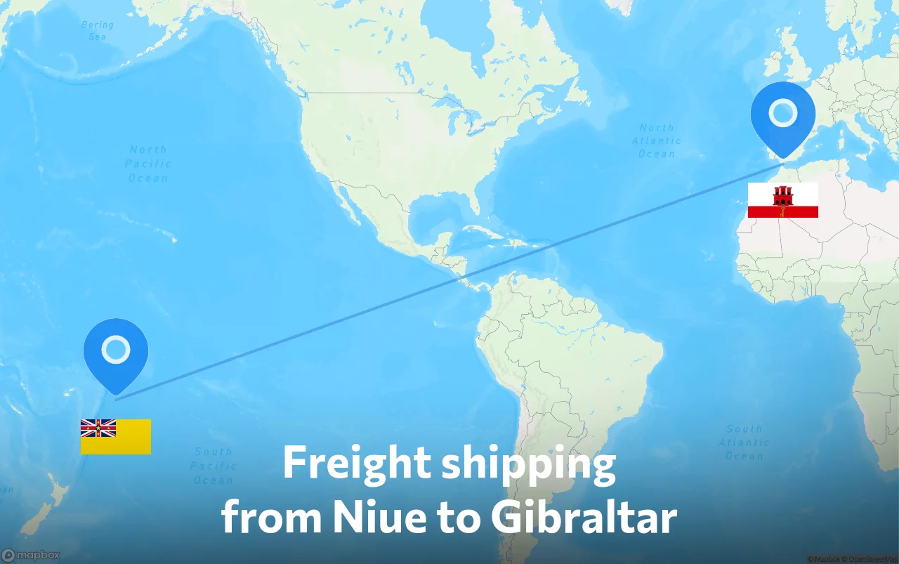 Shipping route from Niue to Gibraltar