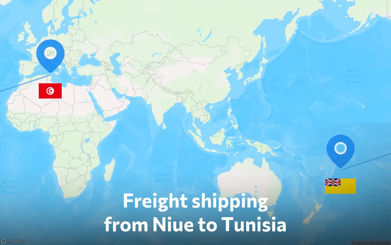 Shipping route from Niue to Tunisia