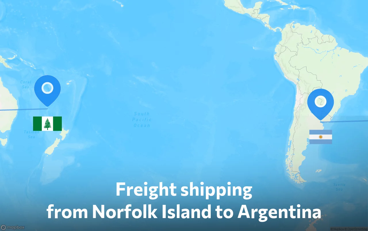 Shipping route from Norfolk Island to Argentina