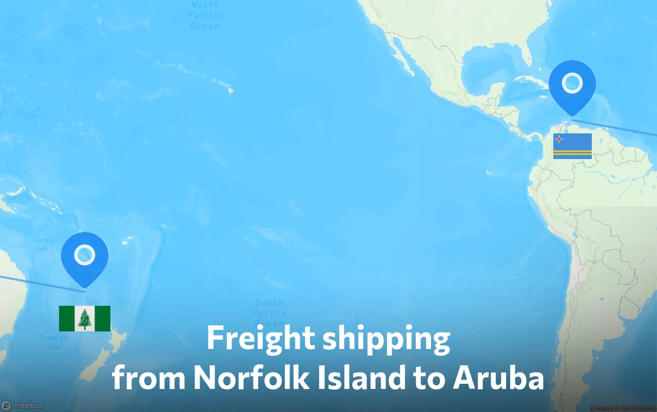 Shipping route from Norfolk Island to Aruba