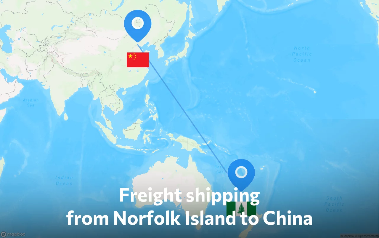 Shipping route from Norfolk Island to China