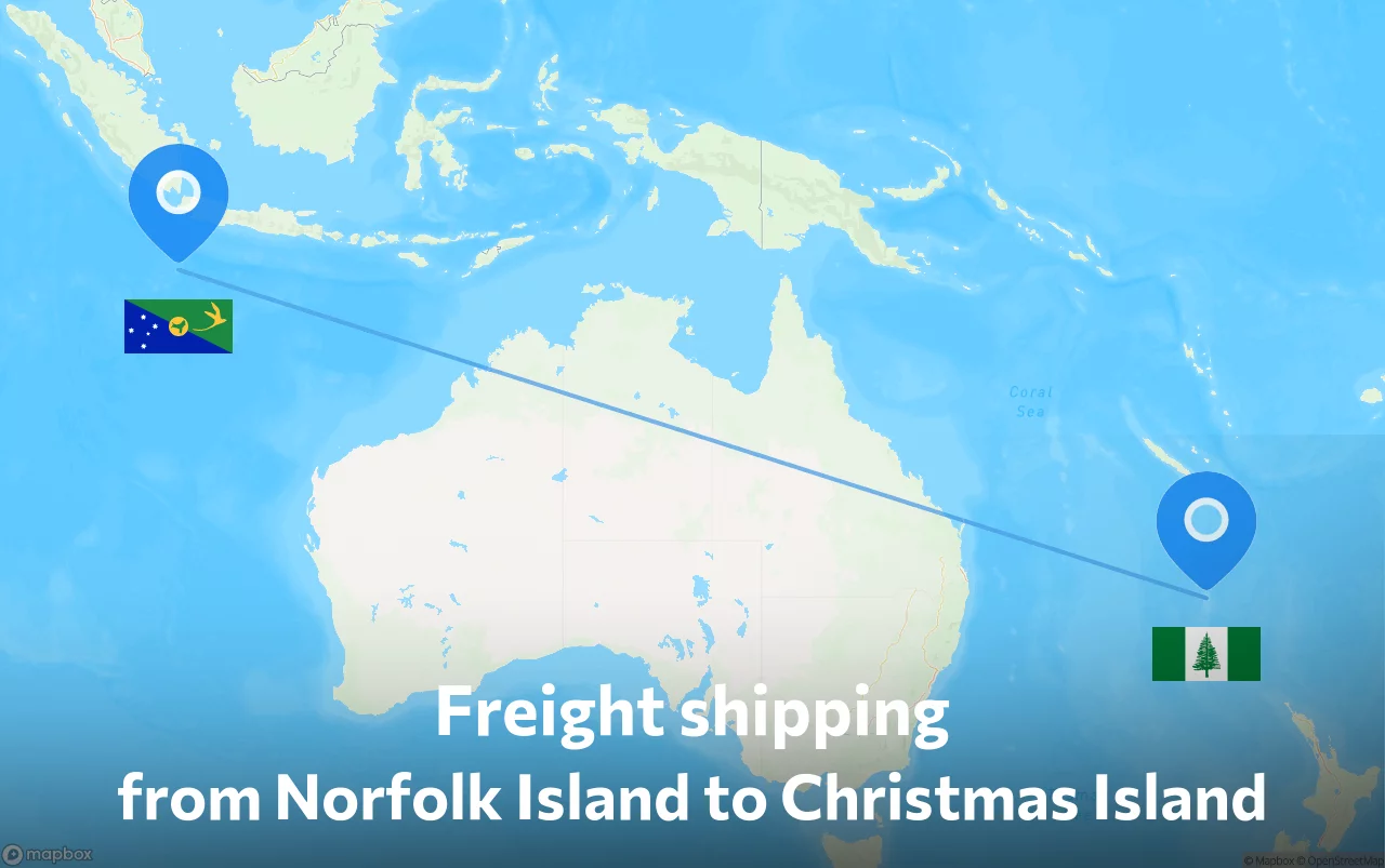 Shipping route from Norfolk Island to Christmas Island