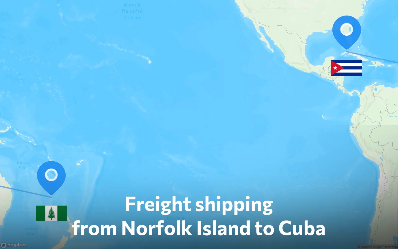 Shipping route from Norfolk Island to Cuba