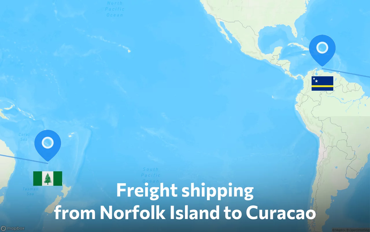 Shipping route from Norfolk Island to Curacao