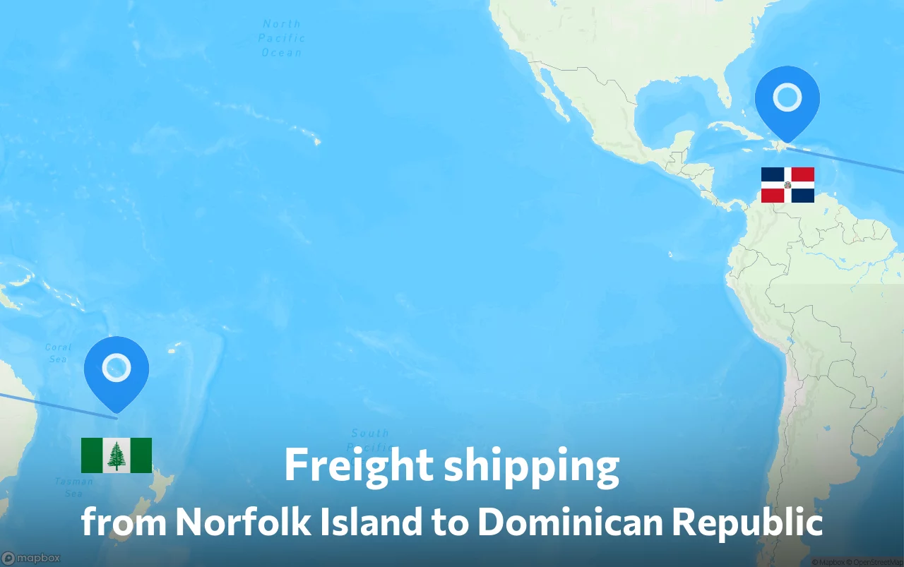 Shipping route from Norfolk Island to Dominican Republic