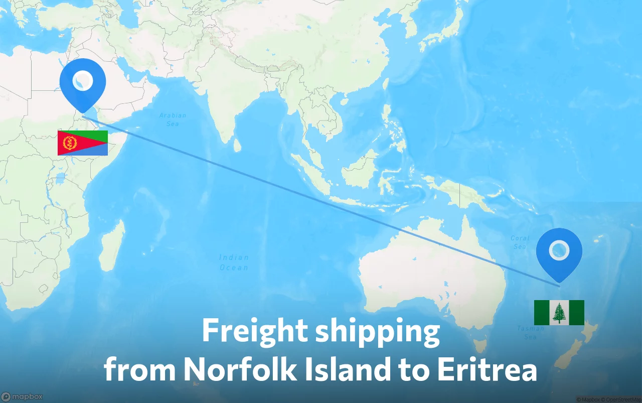 Shipping route from Norfolk Island to Eritrea