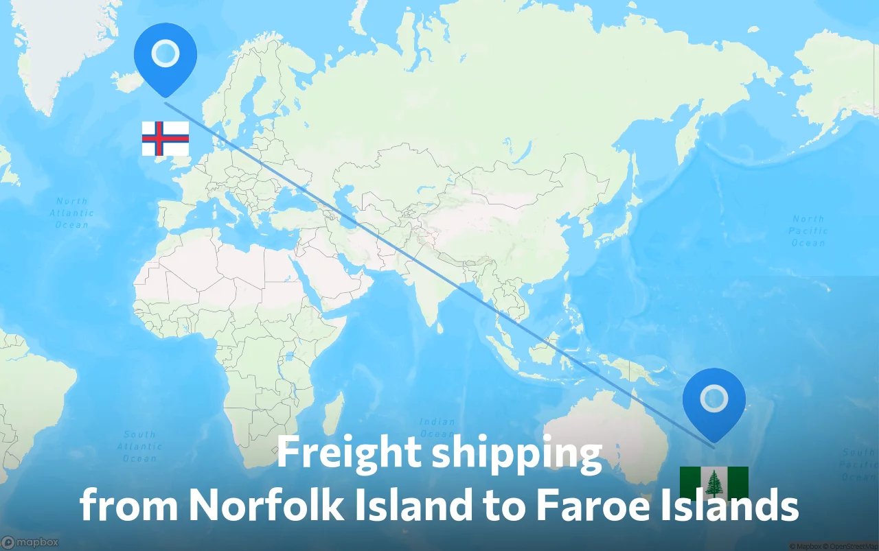 Shipping route from Norfolk Island to Faroe Islands