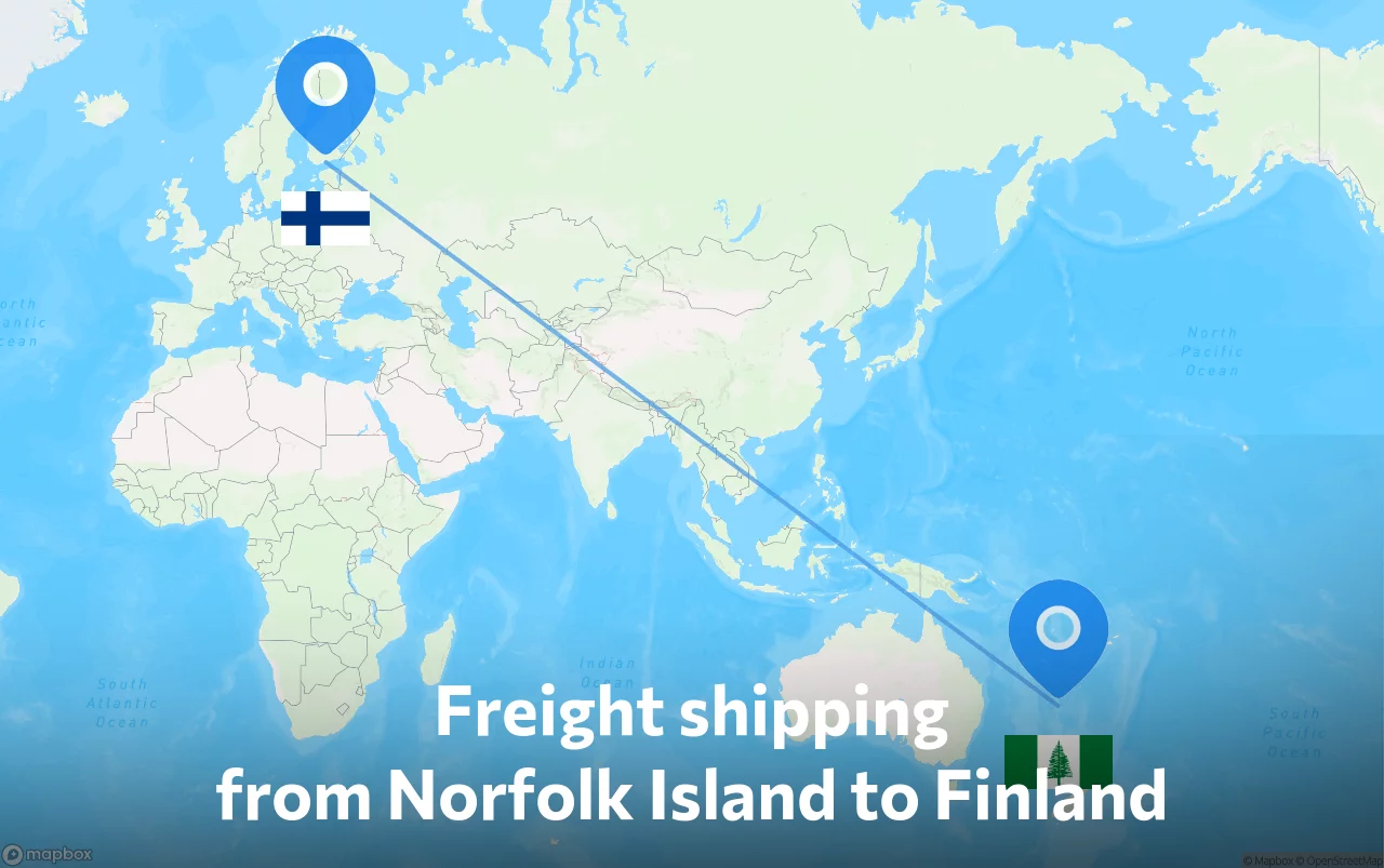 Shipping route from Norfolk Island to Finland
