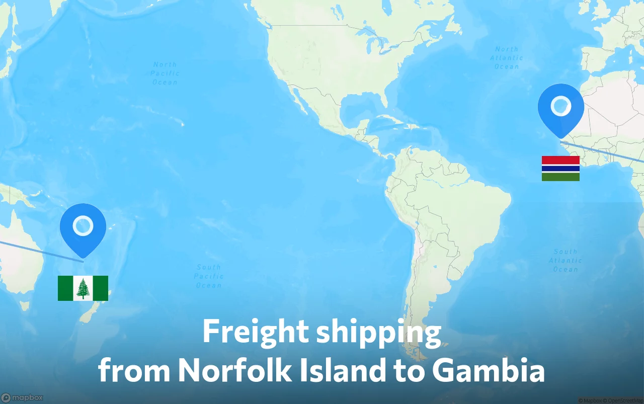 Shipping route from Norfolk Island to Gambia