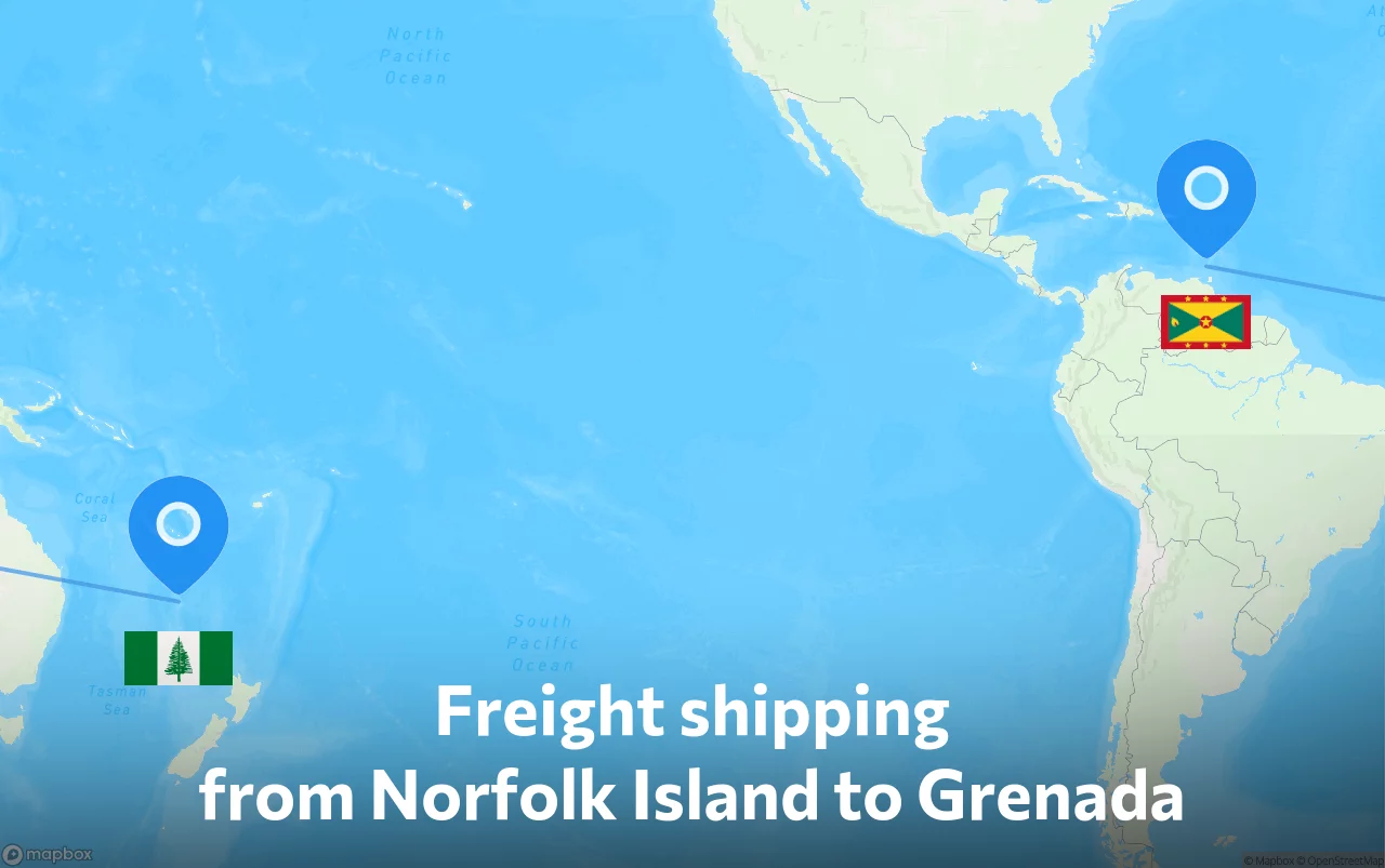 Shipping route from Norfolk Island to Grenada