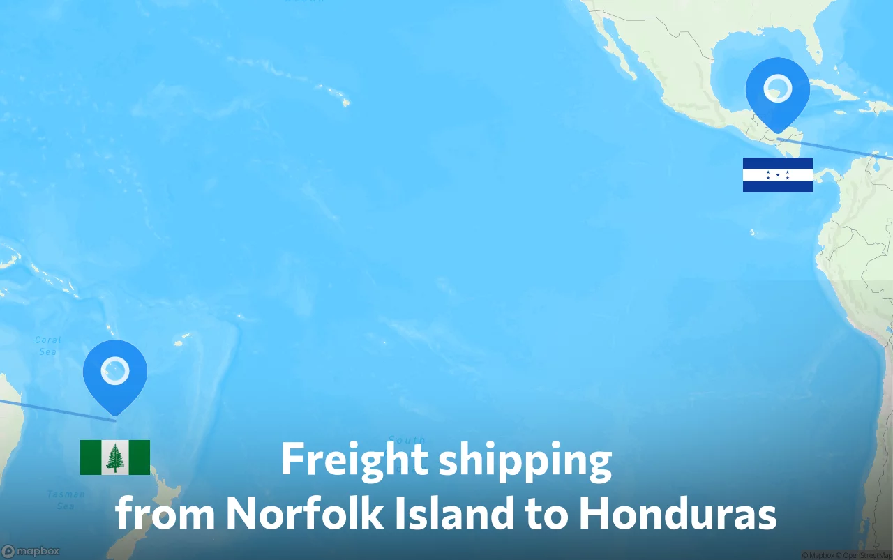 Shipping route from Norfolk Island to Honduras