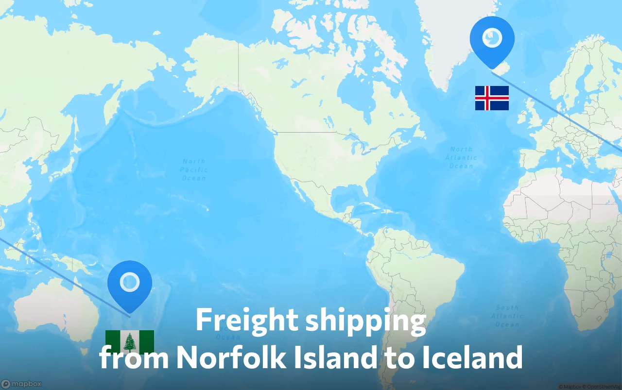 Shipping route from Norfolk Island to Iceland