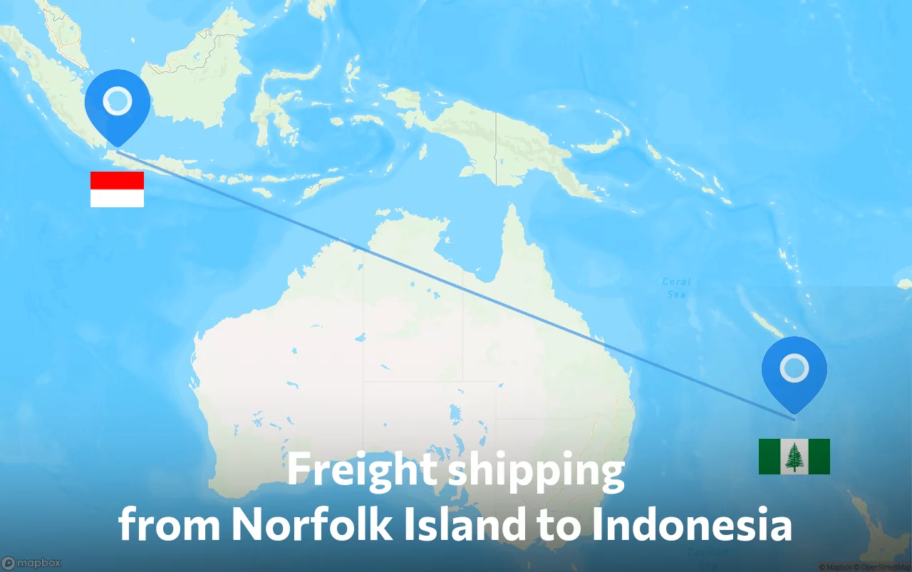 Shipping route from Norfolk Island to Indonesia