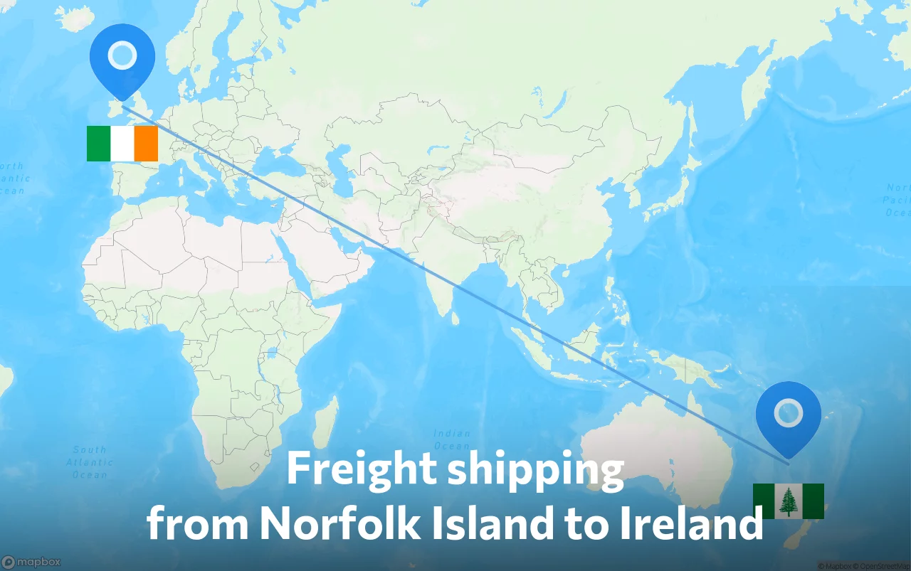 Shipping route from Norfolk Island to Ireland