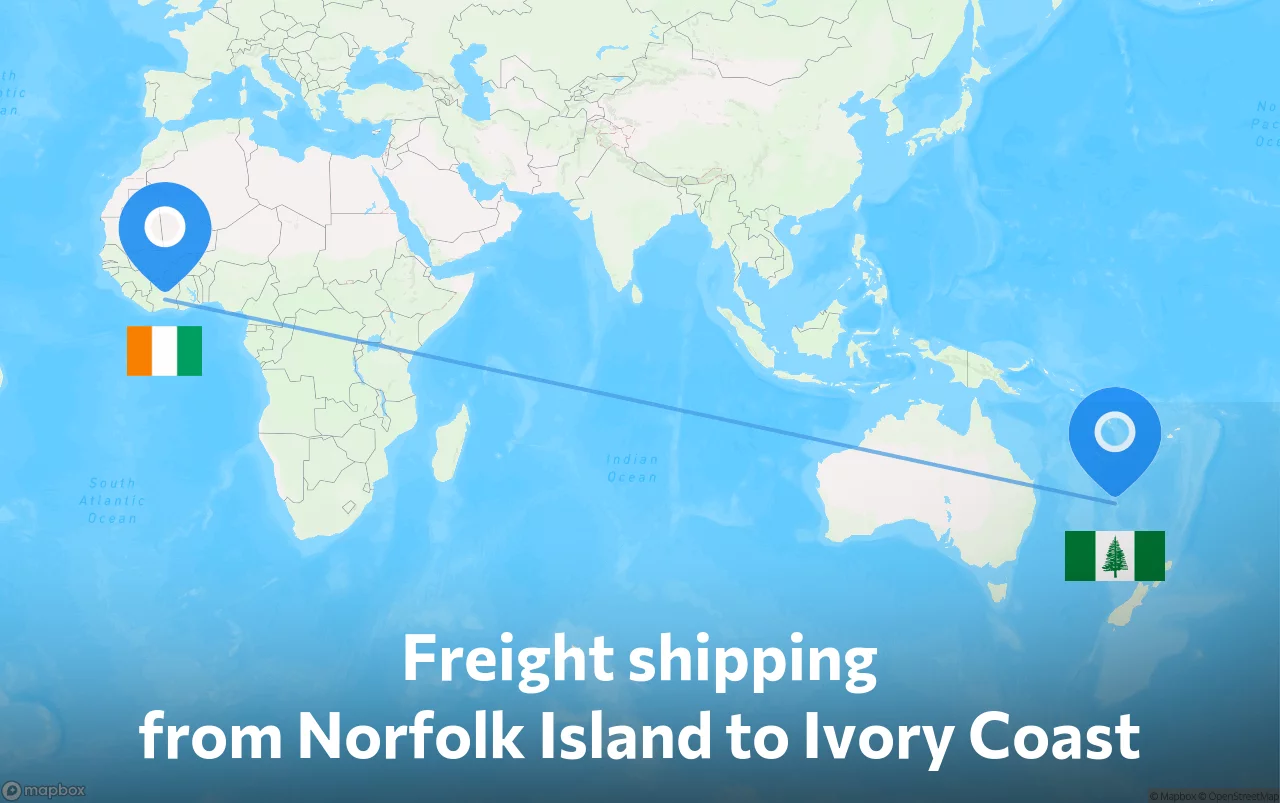 Shipping route from Norfolk Island to Ivory Coast